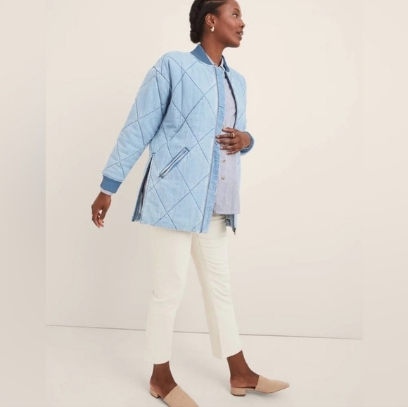 Hatch The Emi Quilted Denim Bomber Jacket Small or 2-4 Chambray 100% Cotton - Picture 4 of 12
